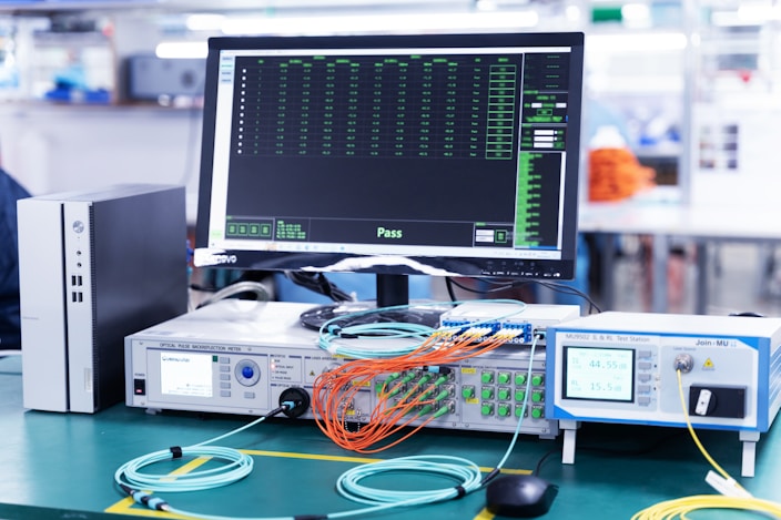 Intelligent Automation screen showing oscilloscope wave forms and advanced AI testing processes